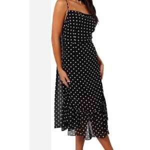 Petal & Pup Polka Francesca Dot Midi Dress Black White Size M Adjustable Straps